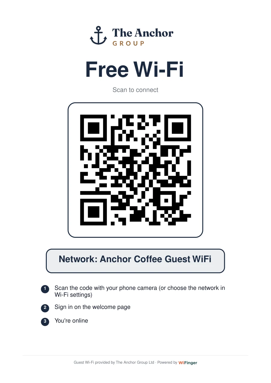 Printable Free Wi-Fi sign with a QR code